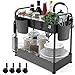 Unter Waschbecken Regal, EPLUS LIVING 2 Etagen Standregal Arbeitsplatte Regal mit 6 Haken & 2 Körbe, Küchenregal Gewürzregal Unterschrankregal Spülschrankregal Kosmetik & Make-up Organizor (Schwarz)