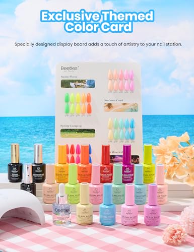 Image of Beetles Summer Gel Polish Set - Candy Electric Collection, 20 Colors 15ML Full Size Neon Pink Green Blue Red Bright Colors Gel Set 4th of July Nails with Base Top Coat UV LED Lamp Salon DIY Nails