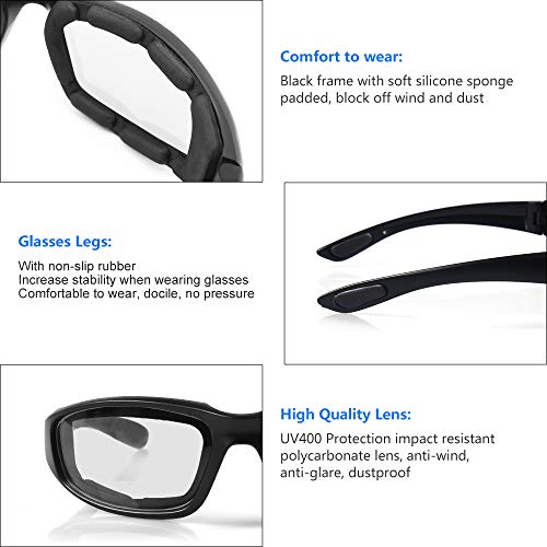 3 Pair Motorcycle Riding Glasses Padding Goggles Uv Protection Dustproof Windproofmotorcycle Sunglasses With Clear Lens For Outdoor Sports Actives #TOP2