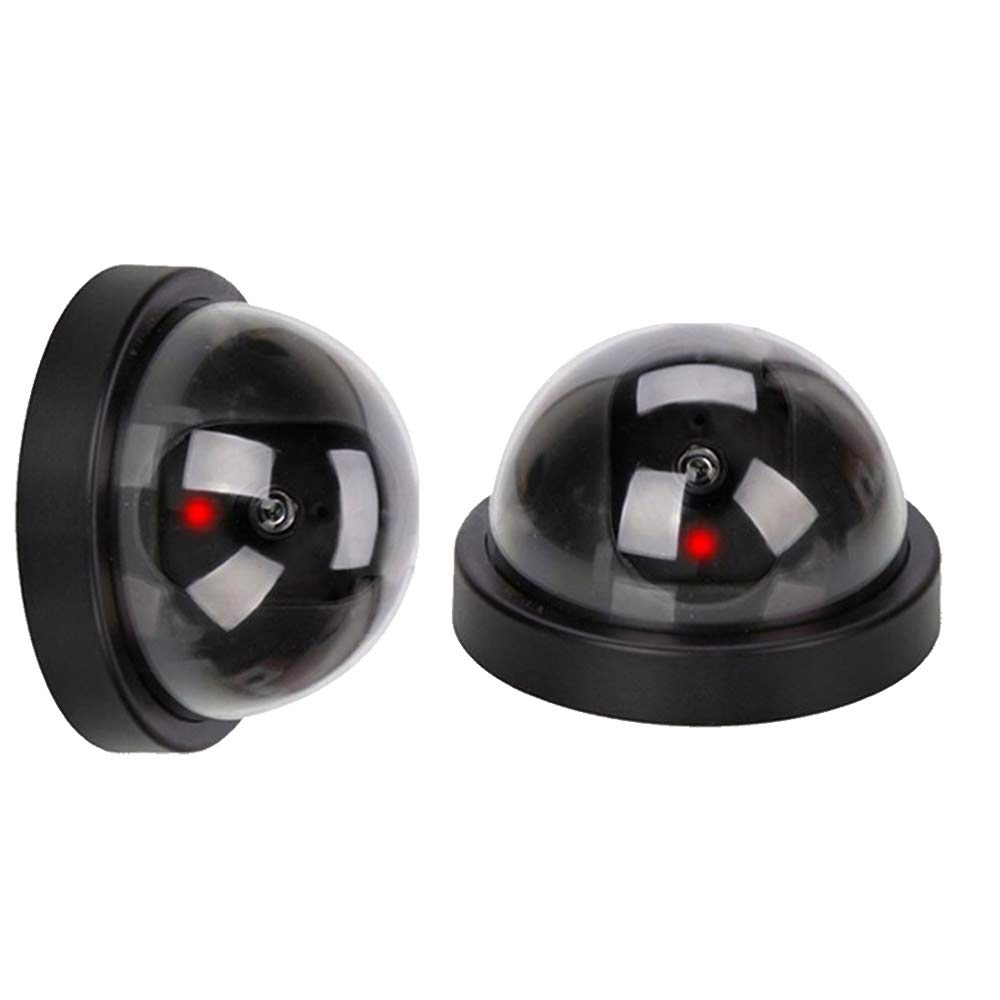 2 X Black Dome Fake Dummy Security CCTV Camera Waterproof IR LED Flashing Red Light Outdoor Indoor Surveillance