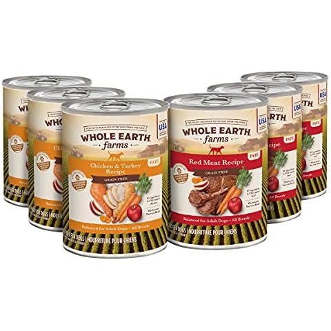 Whole Earth Farms Grain Free Soft Canned Wet Dog Food Pate Variety Pack, Chicken and Turkey, Red Meat Recipes - (12) 9.5 LB Cans Cover