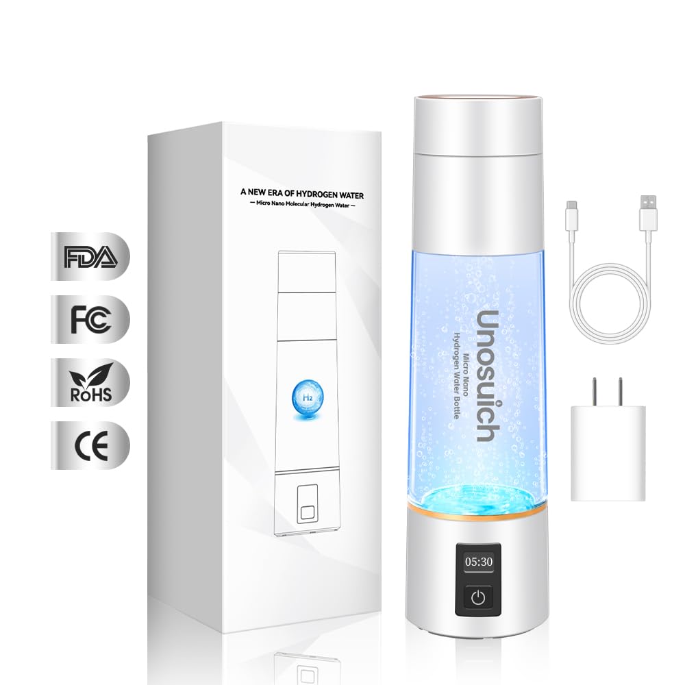 Unosuich Hydrogen Water Bottle Generator - Up to 5000PPB High Concentration, SPE & PEM Tech for Pure Hydrogen, Portable Rechargeable Ionizer for