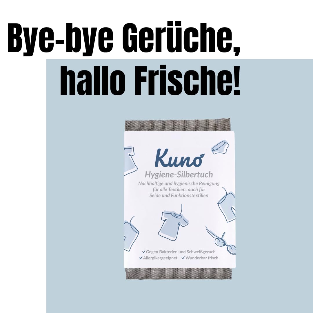 Kuno Hygienespüler Silbertuch für die Waschmaschine – Antibakterielles Silberionen-Tuch gegen Schweißgeruch – Alternative zu Hygienespüler & Desinfektionswaschmittel – Bis zu 150 Anwendungen (1)
