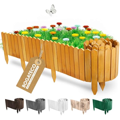 BOGATECO Rollborder Valla de Madera Longitud 200cm & 30 cm de Altura Abeto | Borde para el jardín, Valla para marcar senderos, límites de parterres y Cespedes | Elastico | Impregnado | Marrón Claro