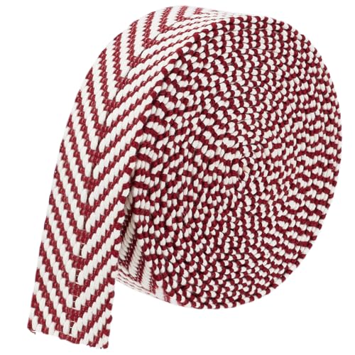 BENECREAT 5 Yards Polycotton Webbing, 1-1/2 inch Wide Dark Red Jacquard Ribbons, Flat Jacquard Webbing with Arrow Pattern for Webbing Bag Handles, Tote Bag Webbing, Fabric Tape