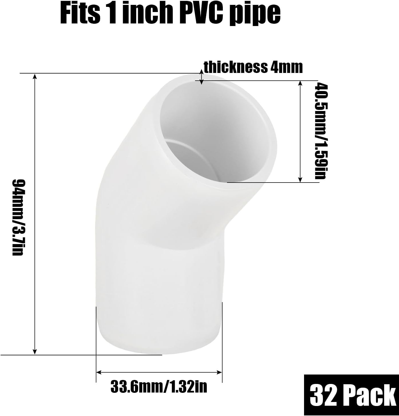 32 raccordi a gomito in PVC da 2,5 cm a 45 gradi, raccordi per tubi in PVC a 45 gradi, raccordi per tubi in PVC a 2 vie a 45 gradi per capannone di serra, struttura di supporto da giardino, telaio di