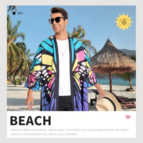 Image of OLAOLA Men Lightweight Kimono Robe with Belt Japanese Style Robe Jacket Casual Open Front Long Cardigan Cape Coat Outwear
