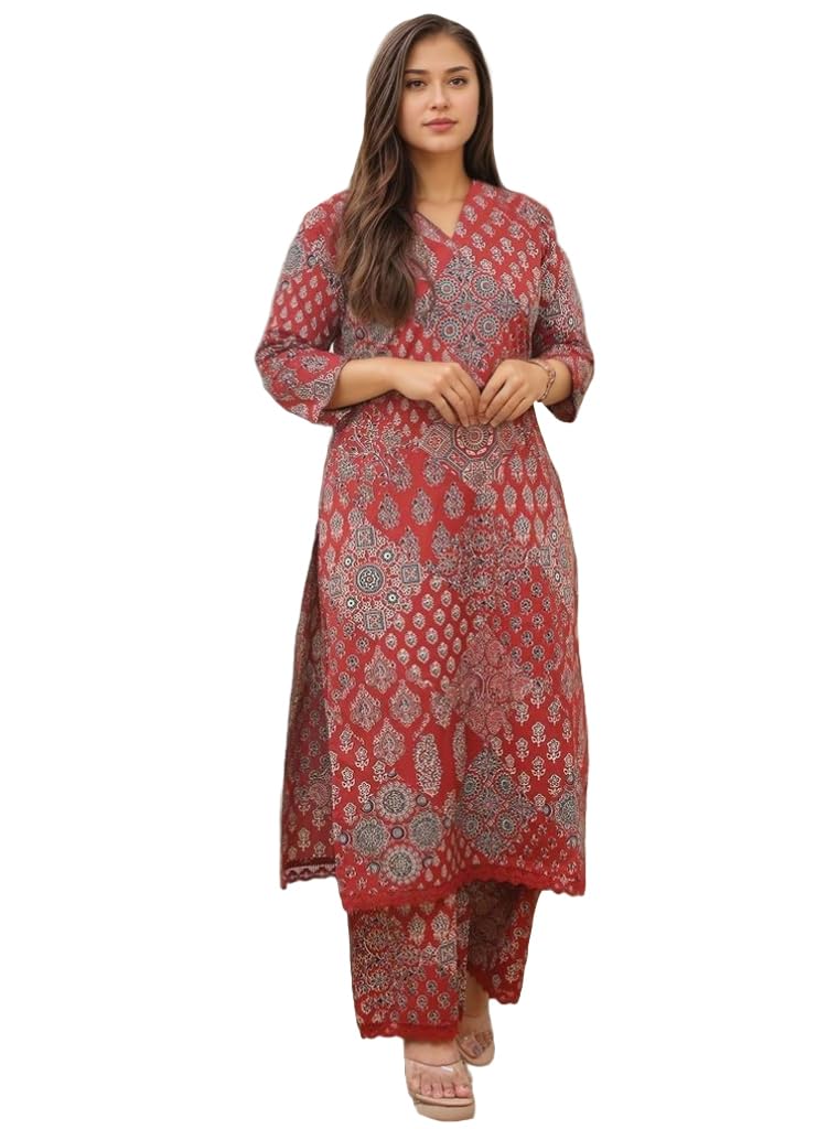 GoSriKi Women’s Rayon Viscose Printed Straight Kurta with Palazzo GoSriKi Women’s Rayon Viscose Printed Straight Kurta with Palazzo
