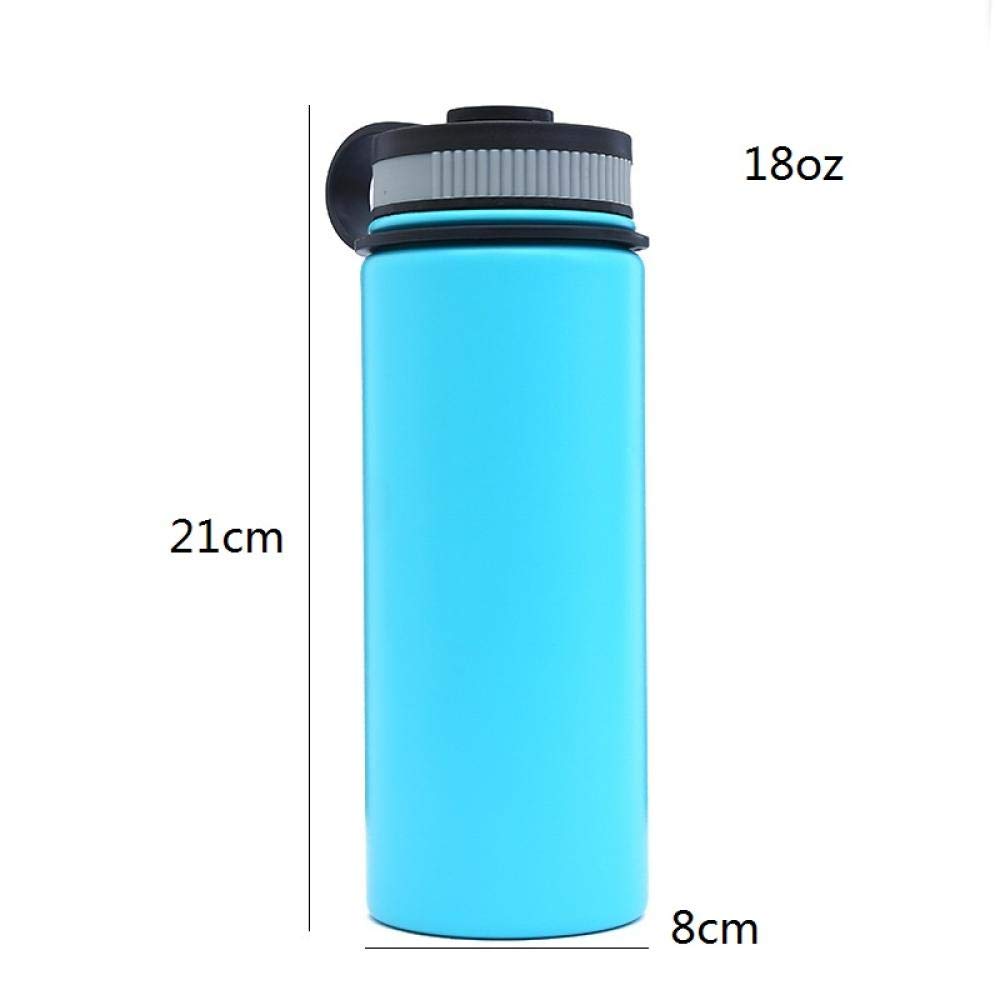 Botella de agua deportiva de acero inoxidable con aislamiento de doble pared de boca ancha de 530 ml, termo con pajita, azul cielo, blanco, naranja, color: azul cielo (color: blanco)