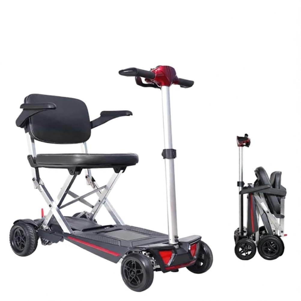 BCBKD Scooter De Movilidad Plegable,Scooter De 4 Ruedas, Scooter De Viaje Portátil, para Inválidos Y Mayores - Batería De Larga Duración, con Asiento Y Cesta