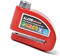 Trava de Disco com Alarme para Moto, Liga Metálica, 110dB, Resistente à Água, Azul/Vermelho/Preto, com 2 Chaves, 13,5x7x19cm (Vermelho)