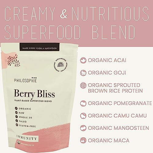 Philosophie Plant Based Superfood Powder - Vegan Protein Powder With Rice Protein, Maca Root Powder & Acai Berry - Organic Dairy Free Superfood Blend - Protein Powder Without Artificial Sweeteners #TOP3
