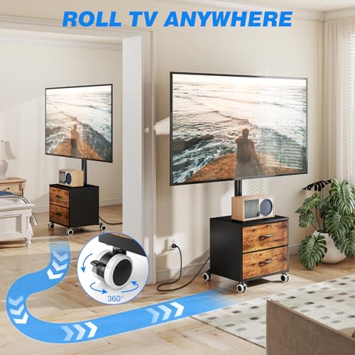 Image of Rfiver Rolling TV Stand with Power Outlet and 2 Drawers for 32-60 in TVs