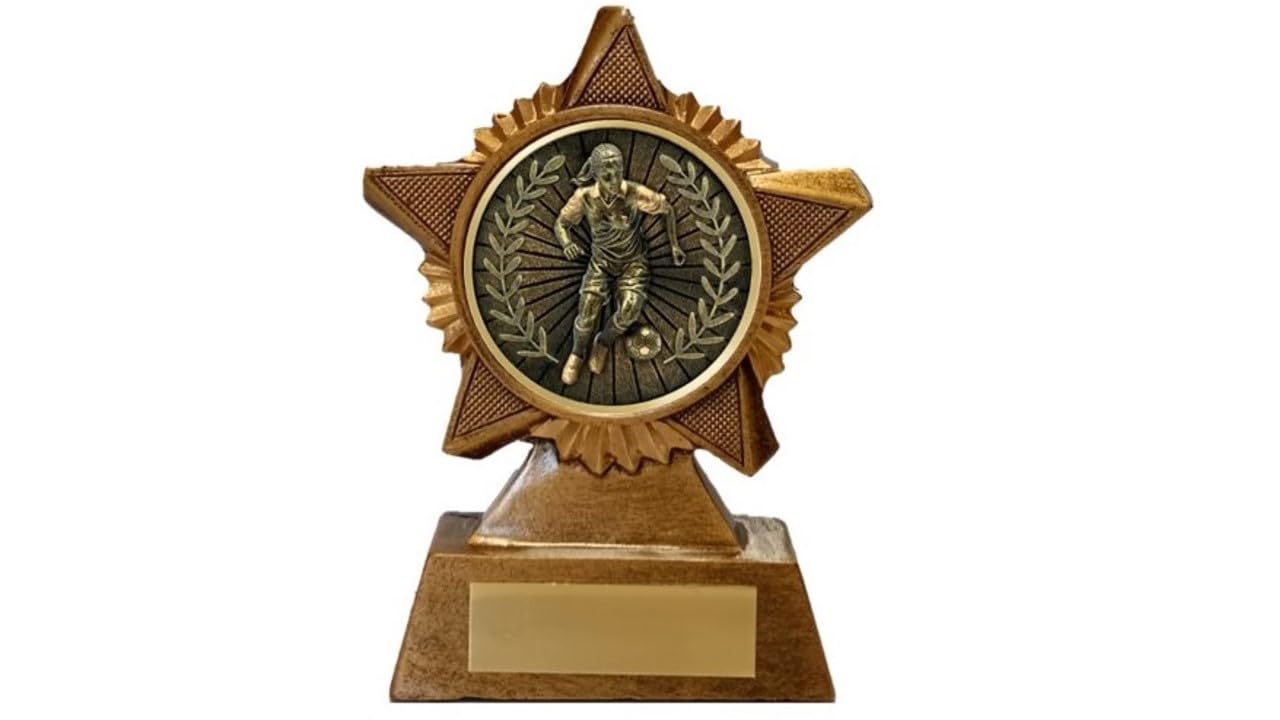 Troshow Women's Antique Gold Football Trophy Award Premier Star 120Mm Heavy Resin Girl Of The Game Player Of The Week Free Engraving -Troshow1-Ag