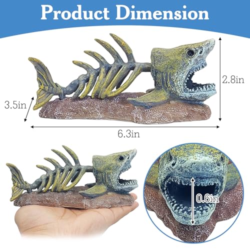 Image of kathson Fish Tank Decorations Resin Shark Skeleton Aquarium Decor Reptile Tank Accessories Ornament Fish Bone Hideout for Shrimp Lizards Geckos Spiders
