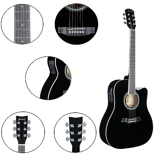 Image of Juarez JRB41C /BK-EQ 41 Inch Acoustic Guitar Kit with Truss Rod, Solid Linden Wood, Ziko Strings, Pearl Rosette, Rosewood Fretboard & Bridge, Die Cast Machine with Picks, Strap, Strings & Bag Black