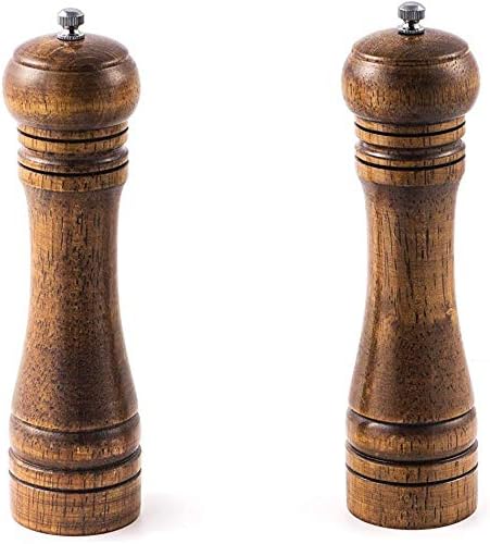 Pepper Grinder – 2 pcs Pepper Mill, Ceramic Mill with Strong Adjustable Solid Wooden Grinder (8 inch) by TOPODO