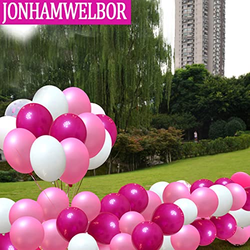 Image of Jonhamwelbor Party Balloons Hot Pink Latex Balloons 100pcs 12inch Wedding Birthday Bride Bachelorette Party Decorations(with Hot Pink Ribbon)