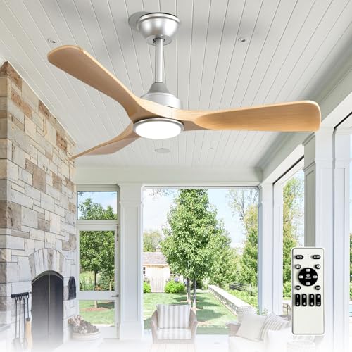 Image of Depuley 42-Inch Ceiling Fan with Light: Wood 3 Blade Outdoor Fans for Patios - Dimmable Indoor Ceiling Fan with Remote Control Fandelier Ultra Quiet DC Motor Reversible 6 Speed Timer
