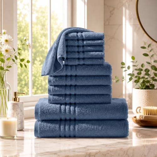 BrylaneHome 12 Piece Zero-Twist Bath Towel Set - Regatta Blue