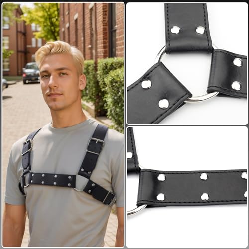 Men's Chest Harness Belt Costume, Adjustable Body Belt for Men, PU Leather Male Punk Chest Shoulder Muscle Show Fashion Costumes for Cosplay Party4