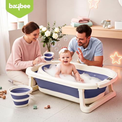 Image of Baybee Aquabee Baby Bath Tub Set for Kids | Portable Bathing Tub with Temperature Sensing | Foldable Bucket & Mug | Bath Seat Chair | Multi-Purpose Bathtub for Baby Bather for 0 to 5 Years (Blue)