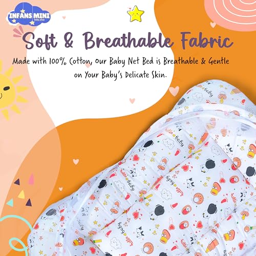 Image of Cotton Baby Bedding Set for New Born Baby Sleeping Bag, Mosquito Net Bed Suitable Upto 6 Months Babies (Panda Orange), 500 TC