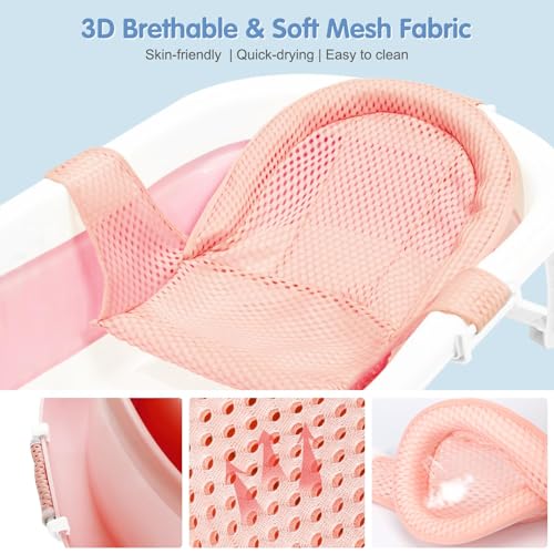 Image of Colorlife Baby Bath Seat Support Net Infant Bathing Seat Support Mat, Adjustable Comfortable Non-Slip Three-Pointed Baby Shower Net Bathtub Sit Up Mesh for Newborn 0-12 Months-Dusty Pink(No Bathtub)