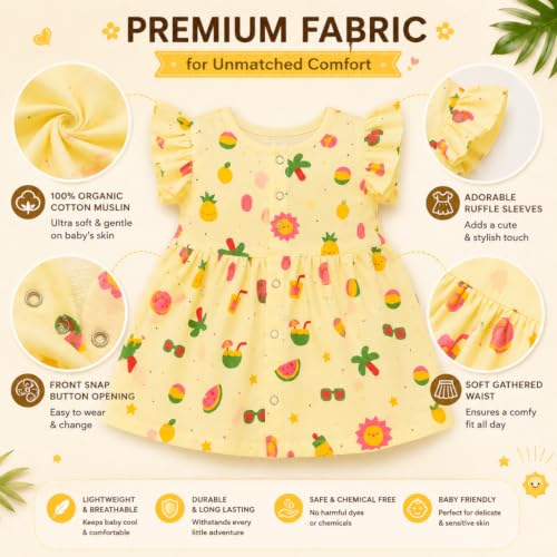 Image of Lilimi Toddler Baby Girl Cotton Muslin Dress, Breathable Flutter Sleeve Button-Front Cute Frocks