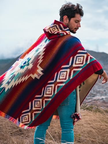 Image of Wool Poncho Men - Handmade Alpaca PONCHO - Mexican Poncho Style - Cowboy Ponchos for Men - Alpaca Ponchos.