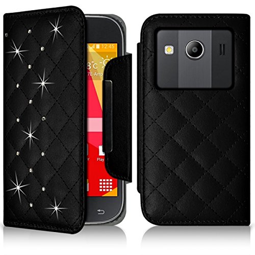 Seluxion - Housse Coque Etui Portefeuille Style Diamant Universel S Couleur Noir pour Samsung Galaxy Ace 4