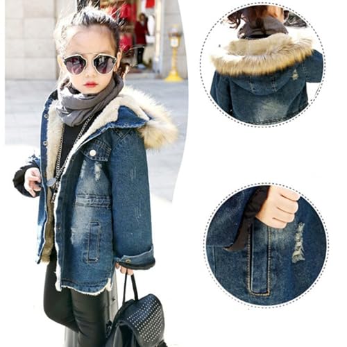 TAOJIAN Little Girls Fall Winter Hooded Denim Ripped Coat Fleece Jacket Outerwear3