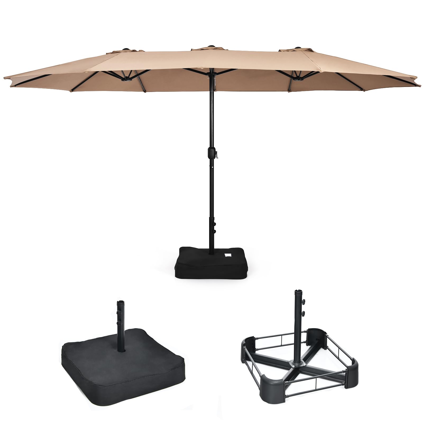 KOMFOTTEU Sombrilla Doble 451,5x264cm, Sombrilla de Jardín con Manivela y Base, Parasol Grande Rectangular con Altura 243 cm, Sombrilla con Protección UV para Patio, Terraza, Piscina