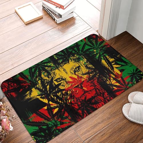 Tapis Entree Lion De La Jamaïque Antidérapant Tapis De Sol Résistant Paillasson D'Entree pour Couloir Cuisine Bureau 60X40Cm