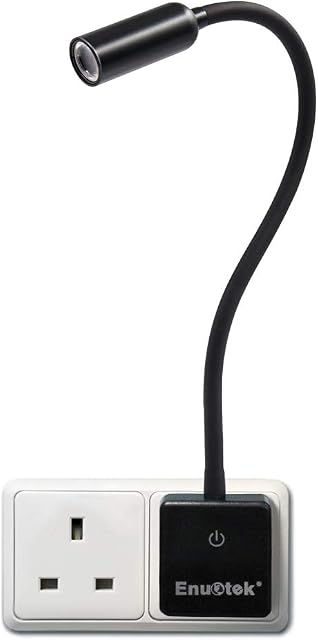 ENUOTEK Plug in Dimmable LED Wall Reading Light, Flexible LED Bedside Wall Spot Lamp with Type G Power Socket Plug, 3W Maximum 280Lm 3X Brightness Levels, Neutral White Lighting 4000K