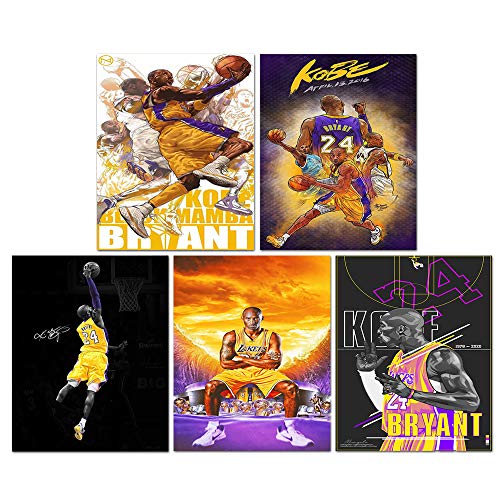 HinchJone Kobe Bryant Wall Art Photos Set of 5 Lakers Basketball Watercolor (8x10) Inch Wall Art Decor Prints(Unframed)