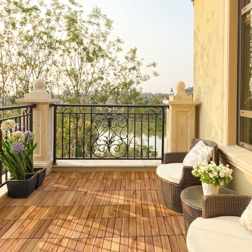 GIANTEX Outdoor vloertegels van acaciahout, 27 tuintegels met insteekdesign, waterdichte vloertegels met kunststof basis (model 2) - Image 5