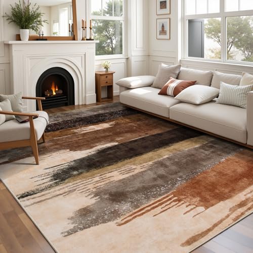 Ciicool Modern Abstract Brown Black Rug for Living Room, 8'x10'