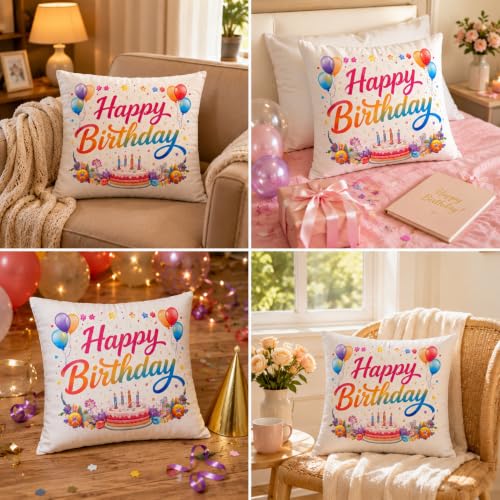 Image of Premium Happy Birthday Throw Pillow Cushion 16x16 Inch with Filler | Cute Kids Birthday Design for Boys & Girls | Birthday Decoration Cushion for Home, Sofa & Party Decor