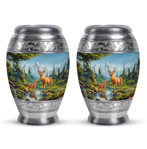 Image of Deer Urn Small Cremation Urns for Ashes for Women & Men 3 Inch 2 Qty | Decorative Urns for Mom & Dad Funeral Urn