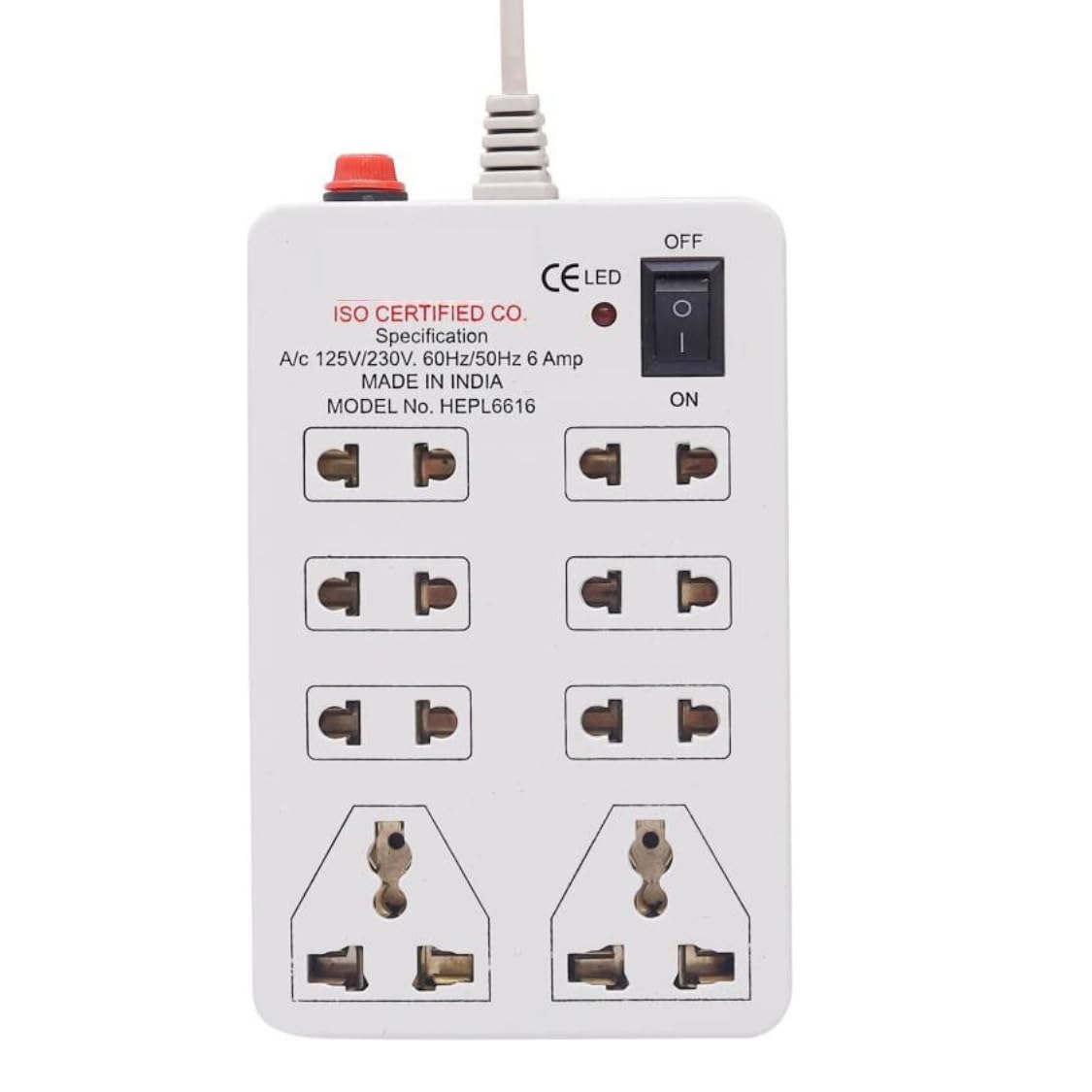 Rectangular Power Strips with Universal Socket with, 2500-Watt Fireproof Protection, Extension Cord for Home/Office Appliances (2 sockets of 6 pin/2 Socket of 3 Pin) White with Fuse (2)-image-25