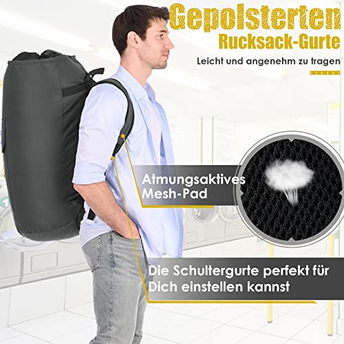 Travel Laundry XXL 115L Foldable Waterproof Laundry Bag with 2 Padded Shoulder Straps, Gray - Image 4