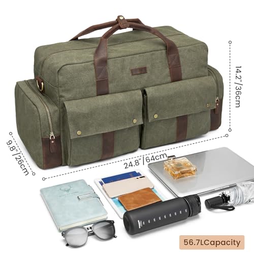 S-ZONE Duffle Bag for Travel Canvas Duffel Bags Carry on Leather Trim Overnight Weekender Men Women Grey4