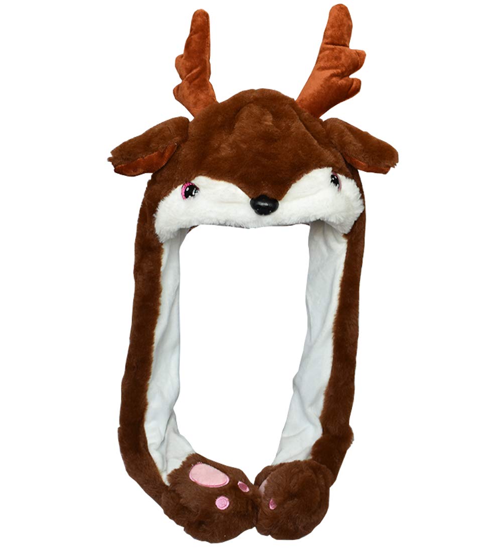 JOYHY Kids Adults Plush Ear Moving Ear Flap Hat With Paw Reindeer — image 1