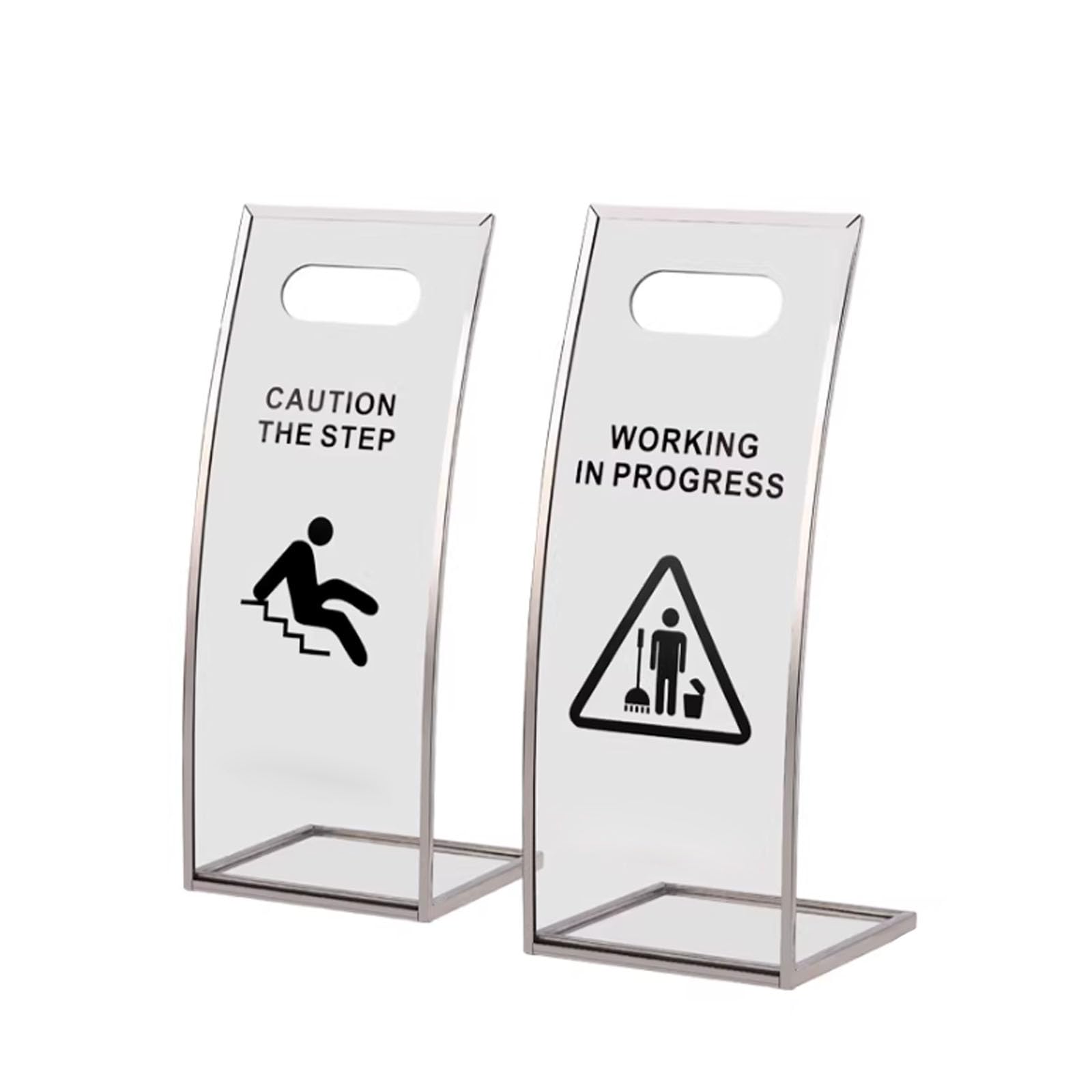 Señal de seguridad de limpieza en progreso: soporte de advertencia portátil de acero inoxidable y acrílico resistente para espacios comerciales plata