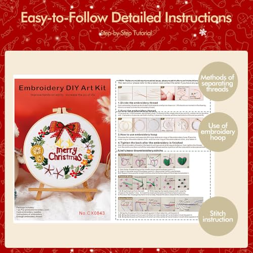 Image of wtisan Christmas Embroidery Kit, Cross Stitch Kits for Beginners, Needlepoint with All Tools & Instructions, Stamped Hand Embroidery Starter Kit for Holiday Crafts & Xmas Home Decor, W14