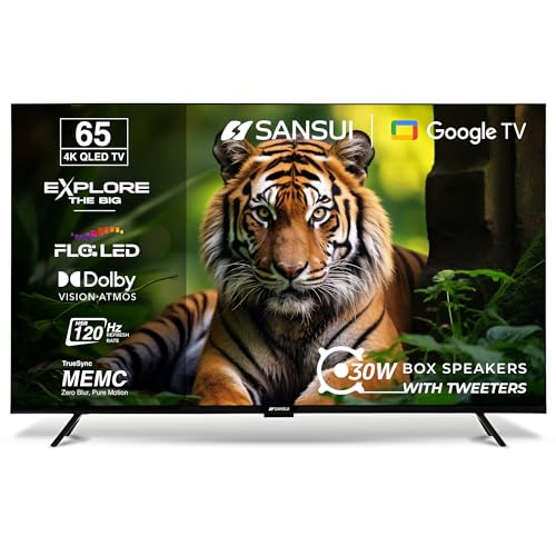 Image of SANSUI 165cm (65) 4K QLED Google TV with Dolby Vision, HDR10+, Dolby Atmos Sound with Tweeters, HSR 120Hz, MEMC, 30W Surround Sound, FloLED Panel JSW65UG23Q (Black)