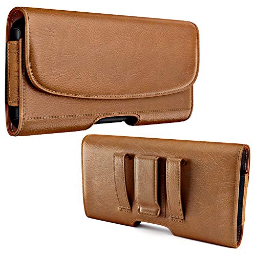 Image of PiTau Holster for Large iPhone Plus, Pro Max Models 16 15 14 13 12 11 Xs Max - Cell Phone Belt Holder Clip Case, ID Card Carrying Pouch (Fits Otterbox Commuter Case) Brown