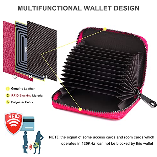 Image of Badiya Genuine Leather RFID Blocking Credit Card Holder Small Card Case Wallet Accordion Zip Coin Purse for Women Men, B-Rose-1, small, Accordion