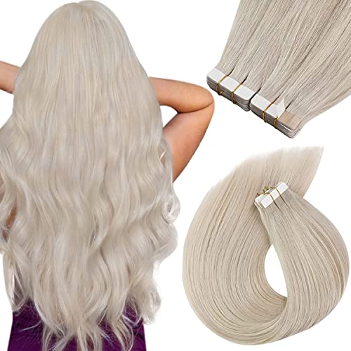 Sunny Hair Tape In Extensions Platinum Blonde Real Hair Extensions Tape In Human Hair Blonde Tape In Hair Extensions Real Human Hair Platinum Blonde 24Inch 50G 20Pcs